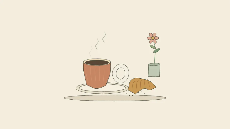 Coffee cup with rising steam in an ink-style animation